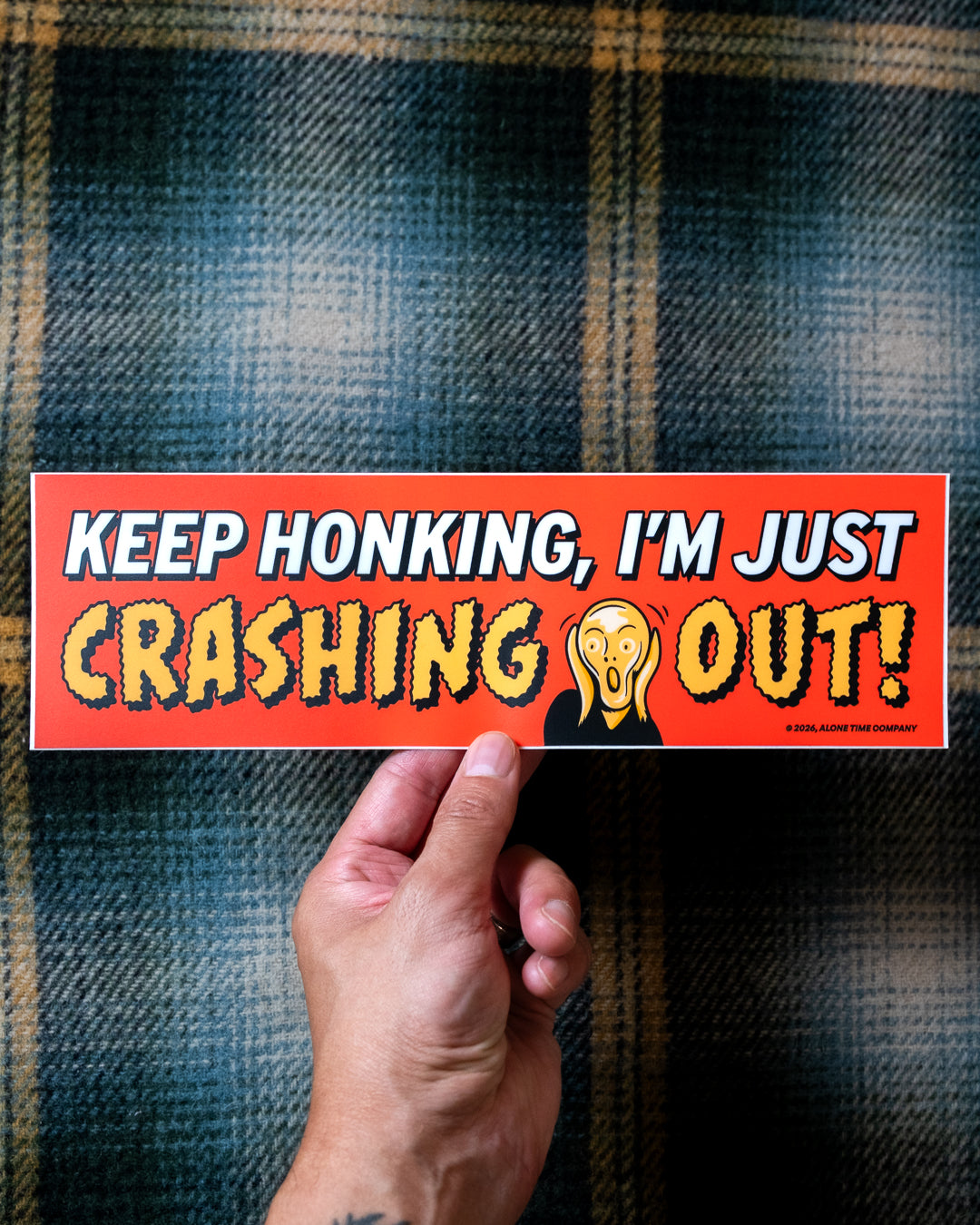 Vinyl Bumper Sticker – Crashing Out – Laminated Matte, 10x3 in