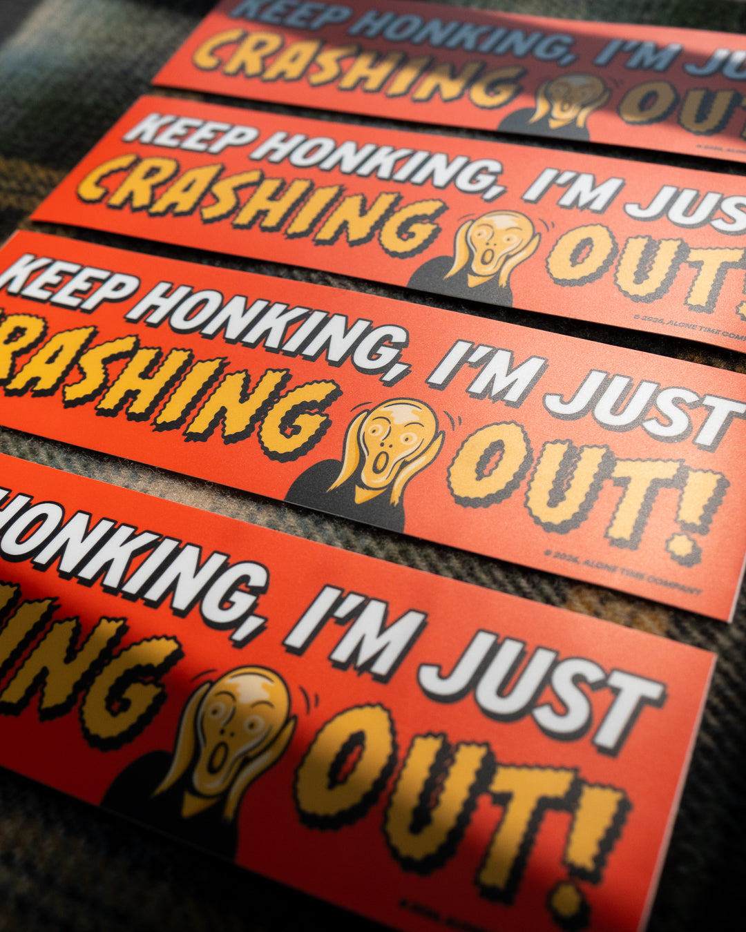 Vinyl Bumper Sticker – Crashing Out – Laminated Matte, 10x3 in