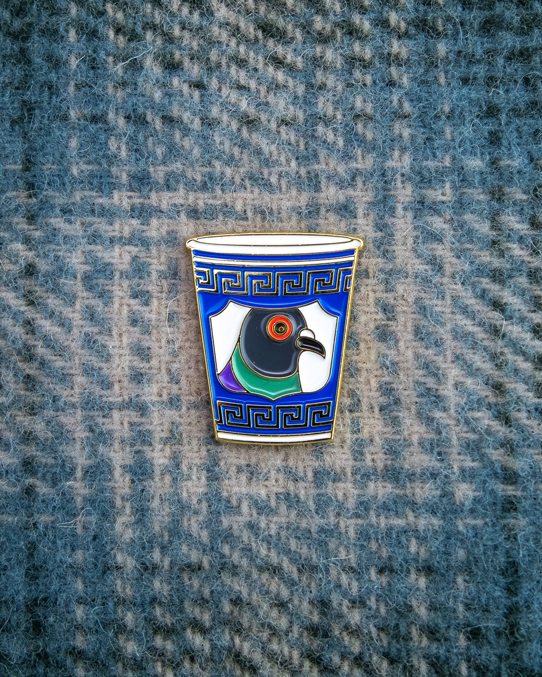 Soft Gold Enamel Pin – Anthora Cup Pigeon – 1x1.25 in, Custom Backing Card