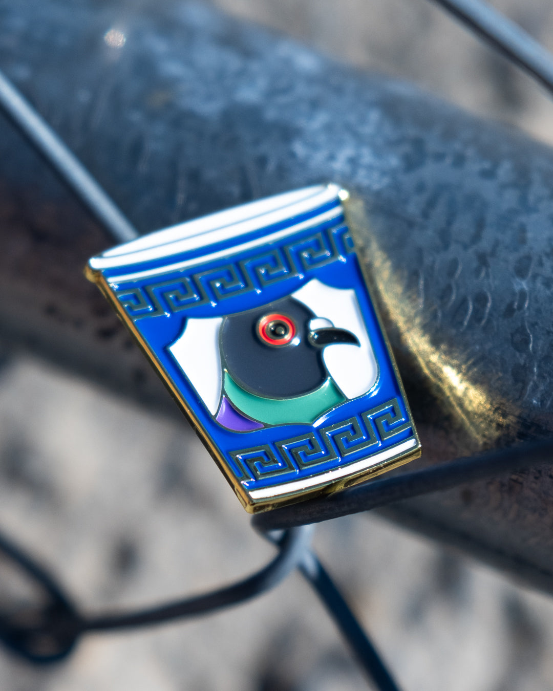 Soft Gold Enamel Pin – Anthora Cup Pigeon – 1x1.25 in, Custom Backing Card