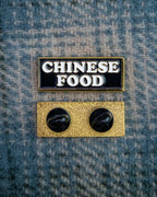 Soft Gold Enamel Pin – Chinese Food Sign – 1.5x0.6 in, Custom Backing Card