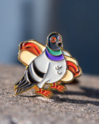 Soft Gold Enamel Pin – Franklin The Pigeon – 1.3x1.25 in, Custom Backing Card