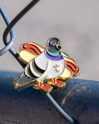 Soft Gold Enamel Pin – Franklin The Pigeon – 1.3x1.25 in, Custom Backing Card