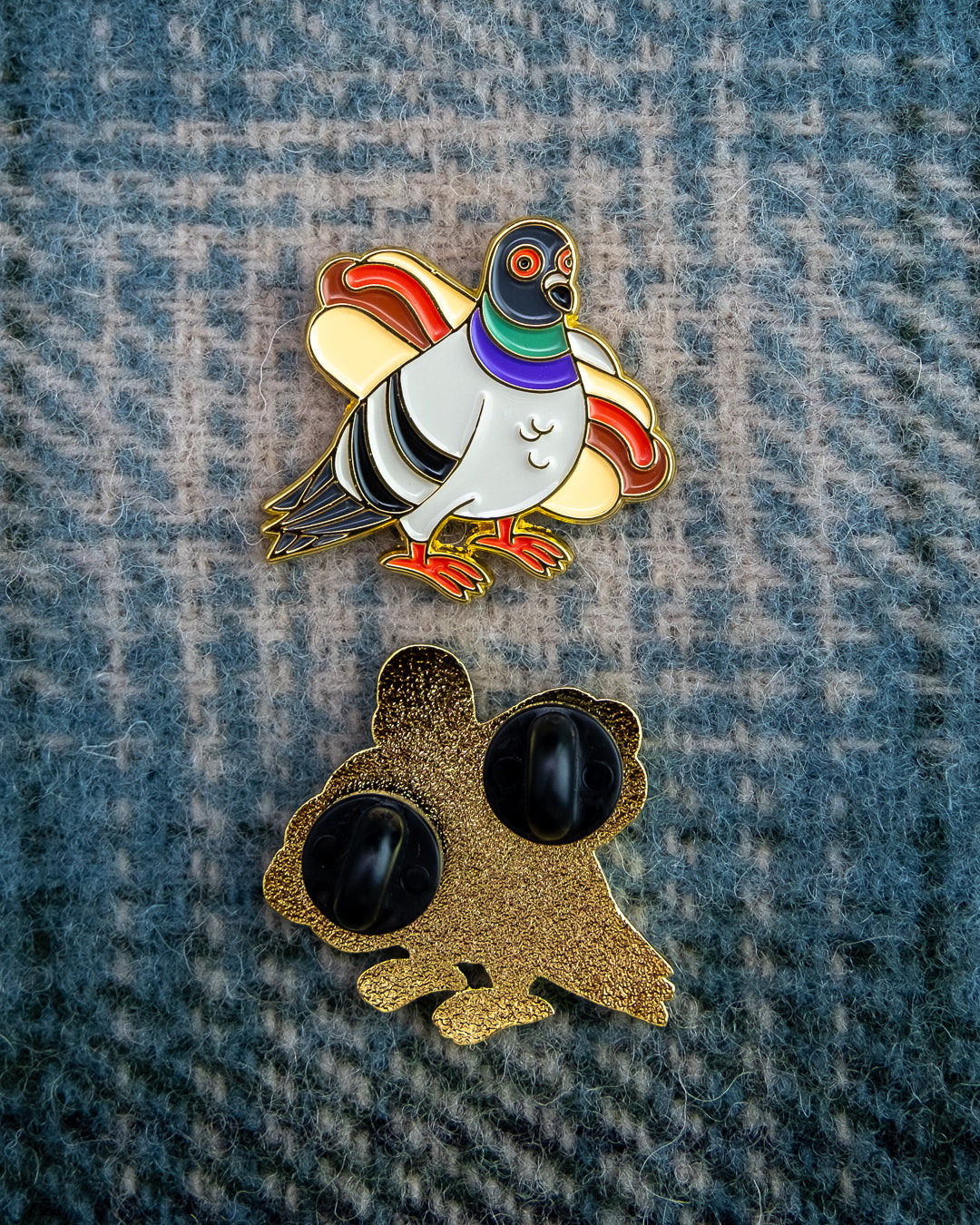Soft Gold Enamel Pin – Franklin The Pigeon – 1.3x1.25 in, Custom Backing Card