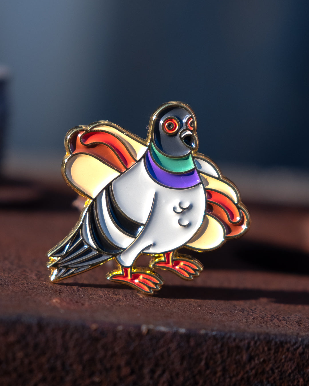 Soft Gold Enamel Pin – Franklin The Pigeon – 1.3x1.25 in, Custom Backing Card