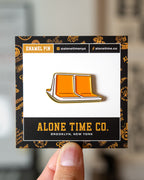 Soft Gold Enamel Pin – MTA Orange Subway Seats – 1.5x0.81 in, Custom Backing Card