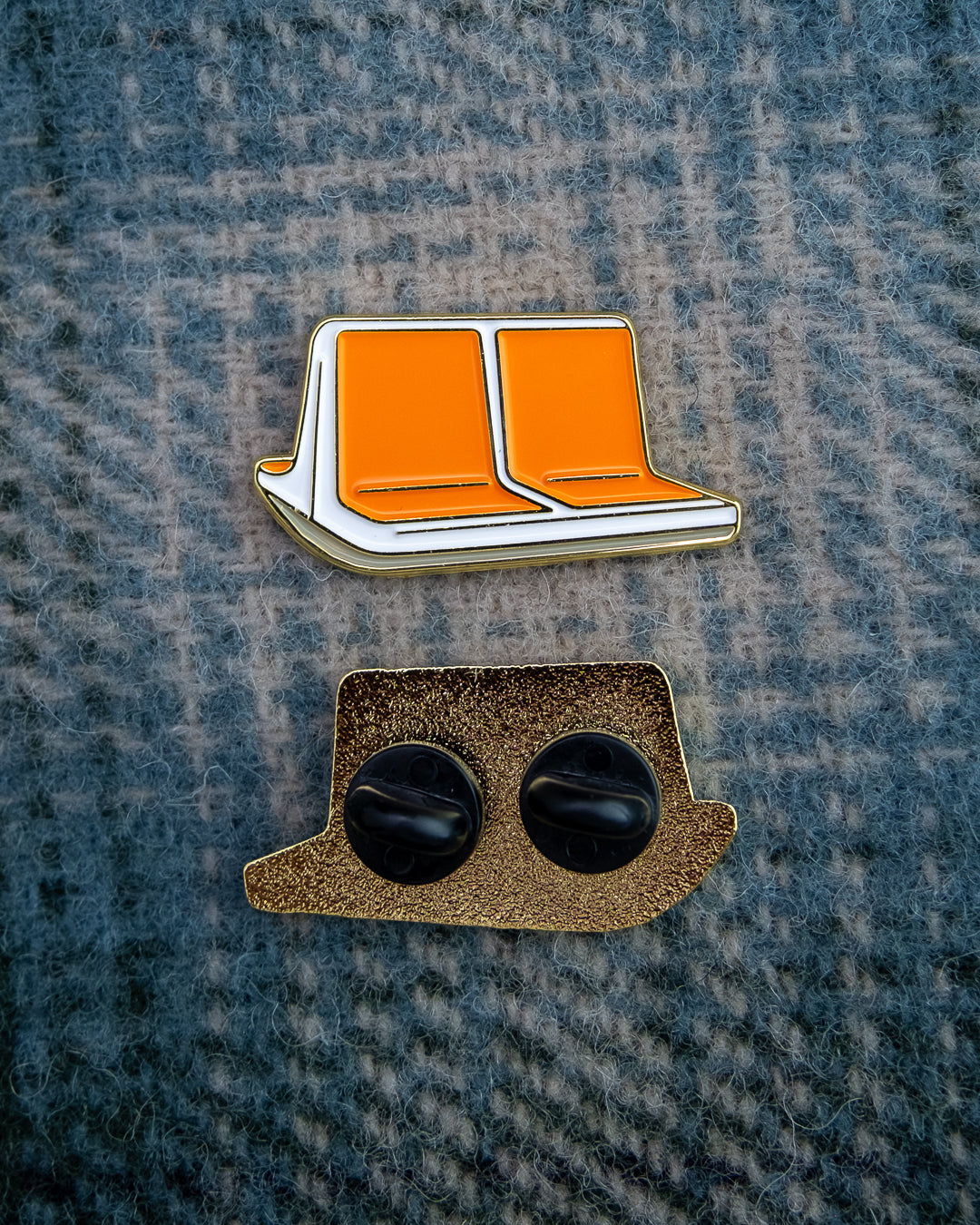 Soft Gold Enamel Pin – MTA Orange Subway Seats – 1.5x0.81 in, Custom Backing Card