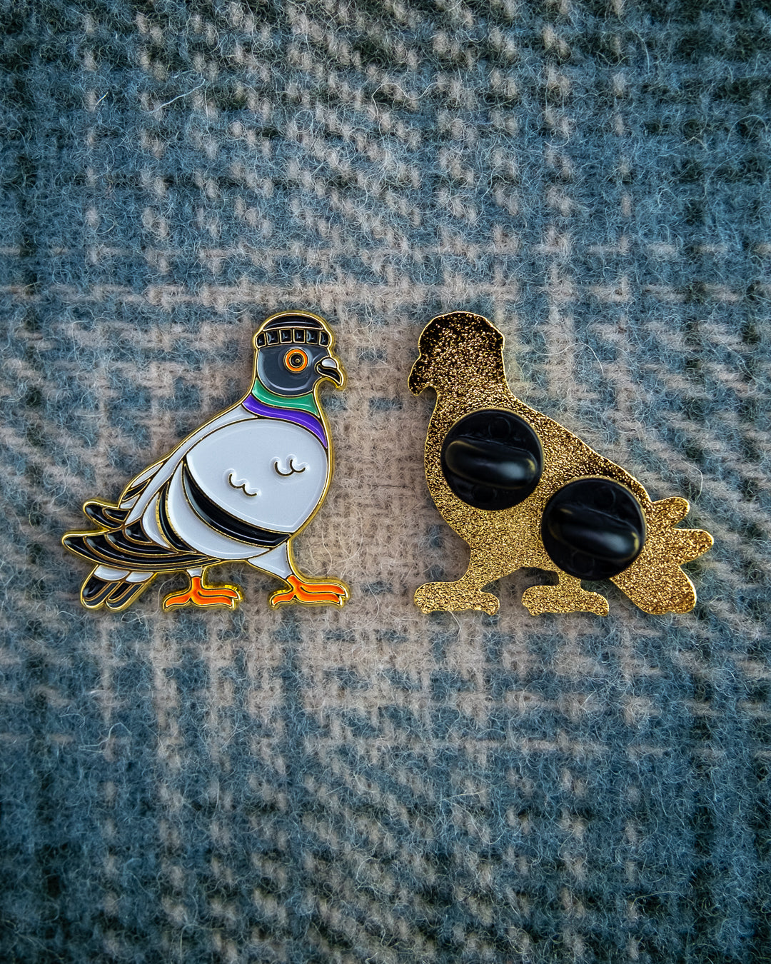 Soft Gold Enamel Pin – Pigeon With Beanie – 1.23x1.25 in, Custom Backing Card