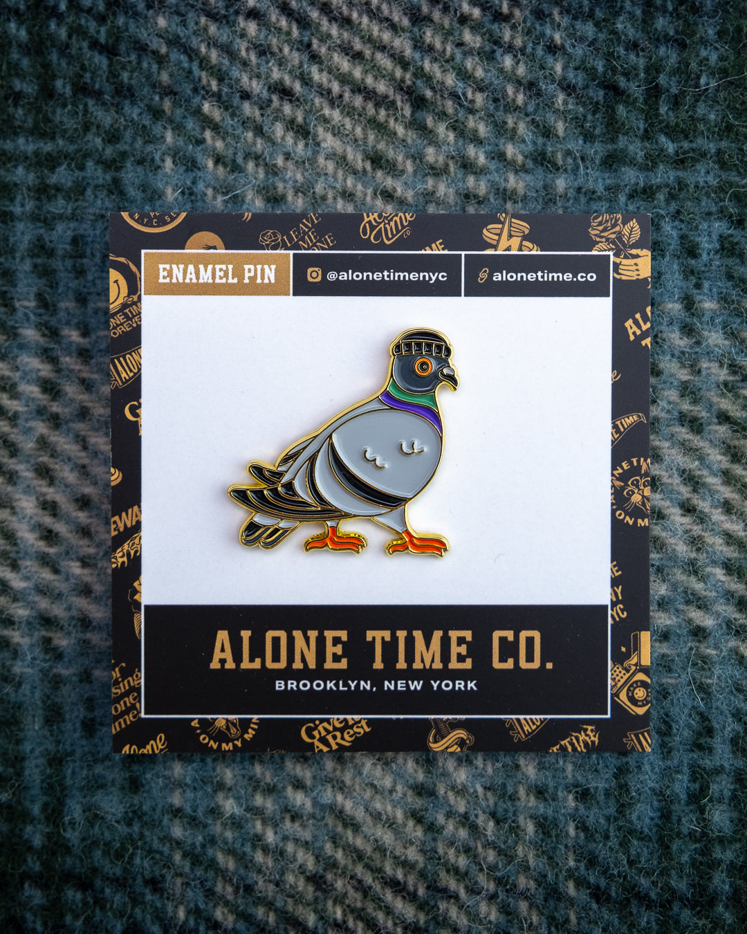 Soft Gold Enamel Pin – Pigeon With Beanie – 1.23x1.25 in, Custom Backing Card