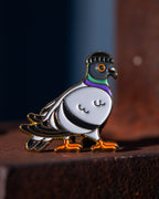 Soft Gold Enamel Pin – Pigeon With Beanie – 1.23x1.25 in, Custom Backing Card