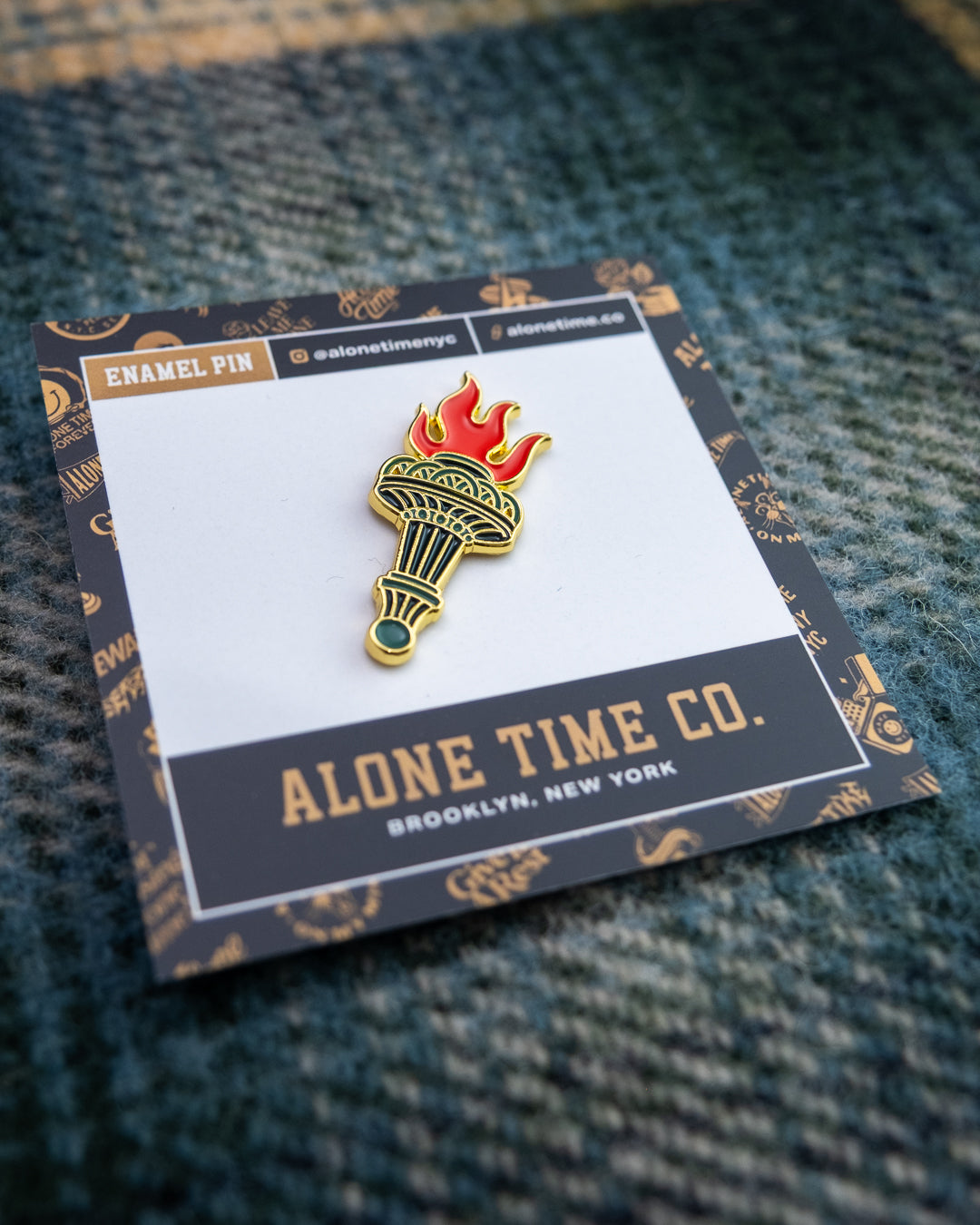 Soft Gold Enamel Pin – Liberty Torch – 1.5x.62 in, Custom Backing Card
