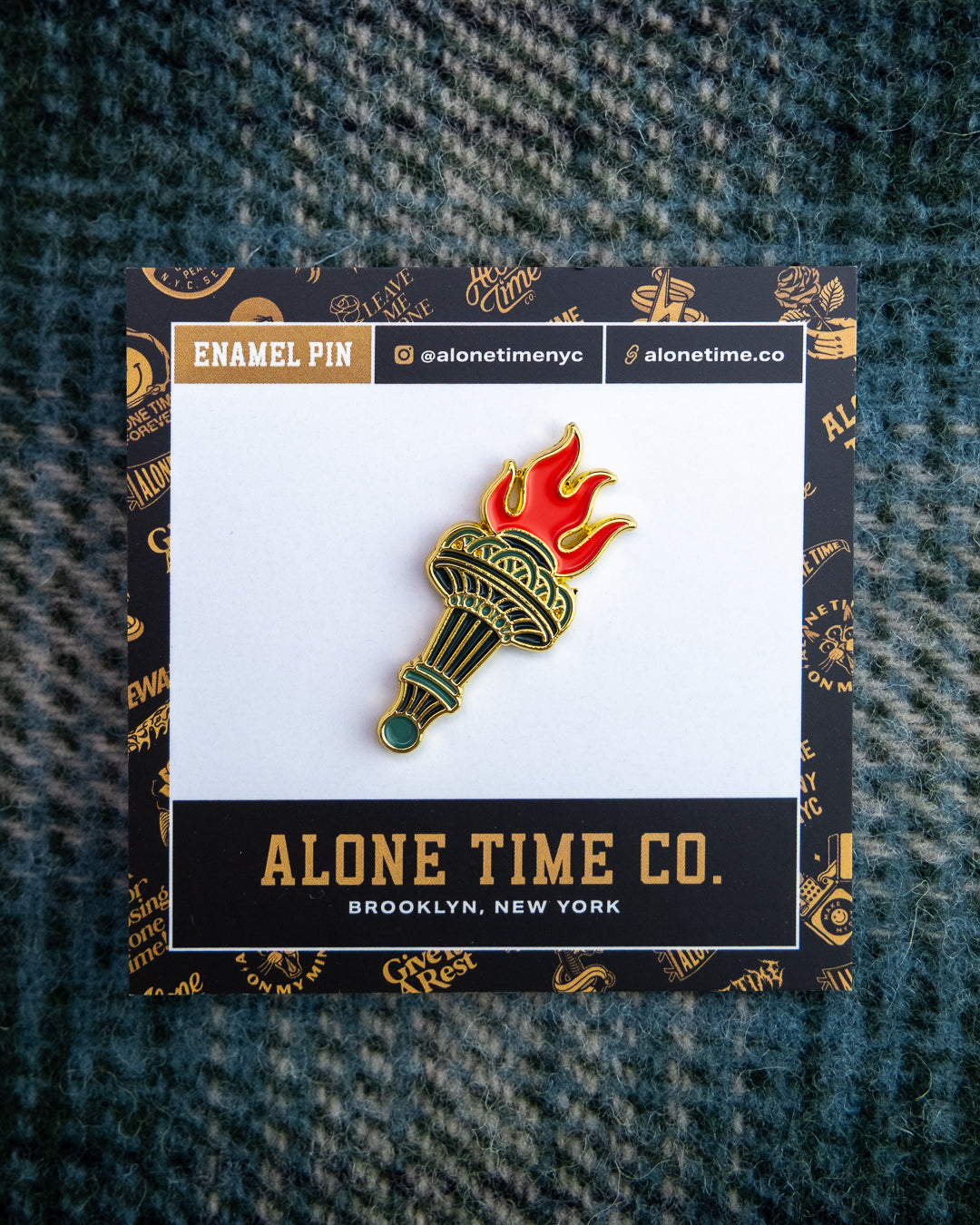 Soft Gold Enamel Pin – Liberty Torch – 1.5x.62 in, Custom Backing Card