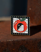 Soft Gold Enamel Pin – Subway Tile Apple – 1x1 in, Custom Backing Card