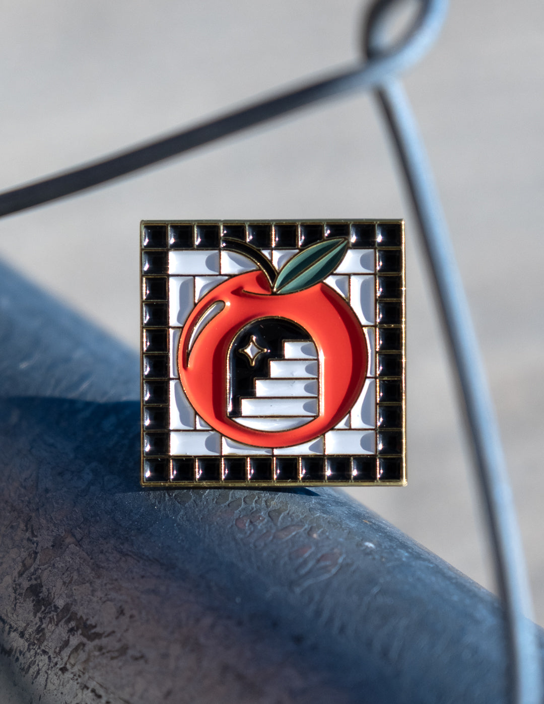 Soft Gold Enamel Pin – Subway Tile Apple – 1x1 in, Custom Backing Card