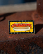 Soft Gold Enamel Pin – Subway Tile Hot Dog – 1.5x.81 in, Custom Backing Card