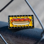 Soft Gold Enamel Pin – Subway Tile Hot Dog – 1.5x.81 in, Custom Backing Card