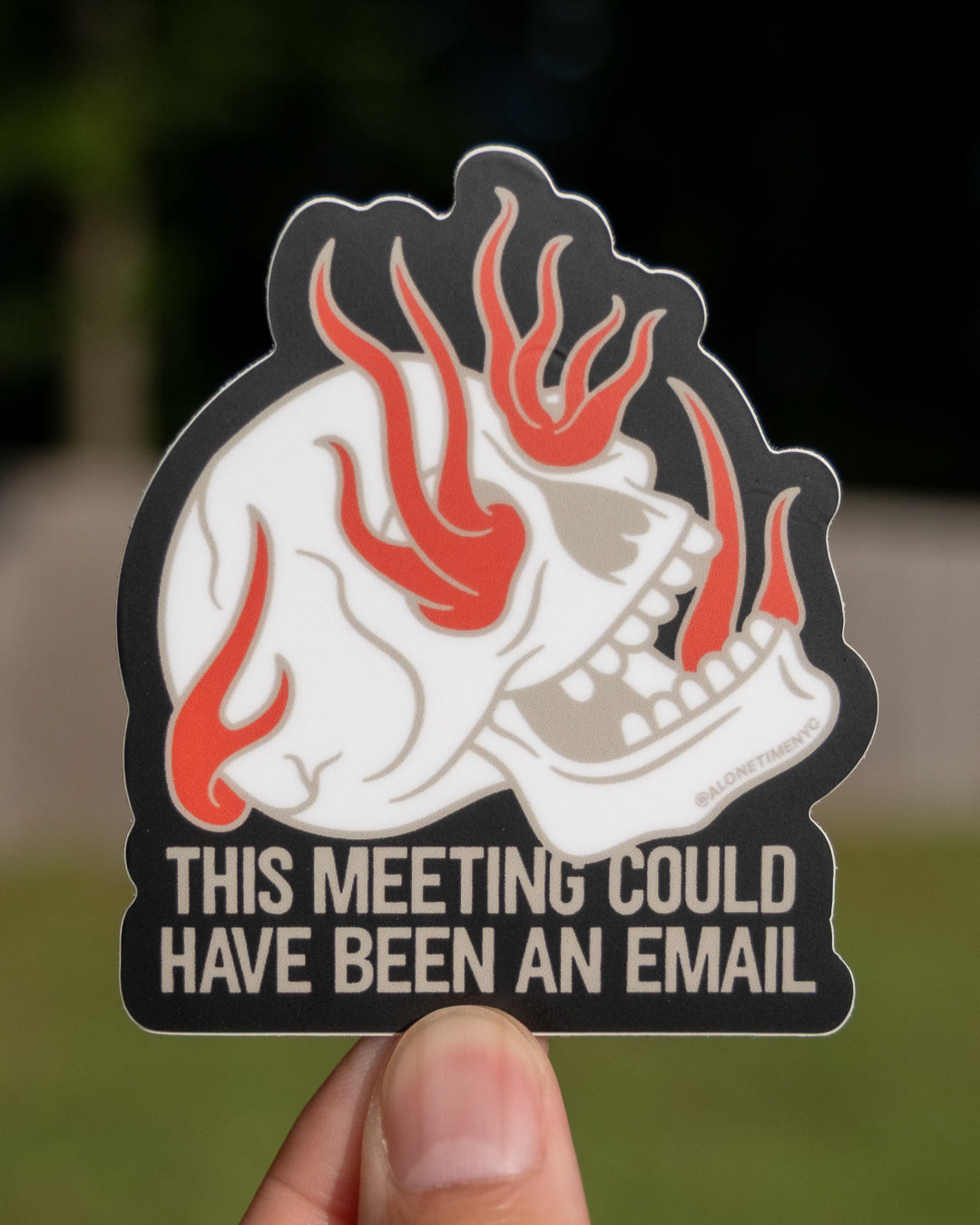 Skull on Fire 'This meeting could have been an email' - Die-Cut Vinyl Sticker - Black