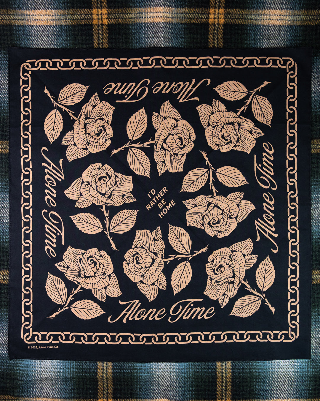 Screen-Printed Bandana – Alone Time Rose, 22x22 in, 100% Cotton