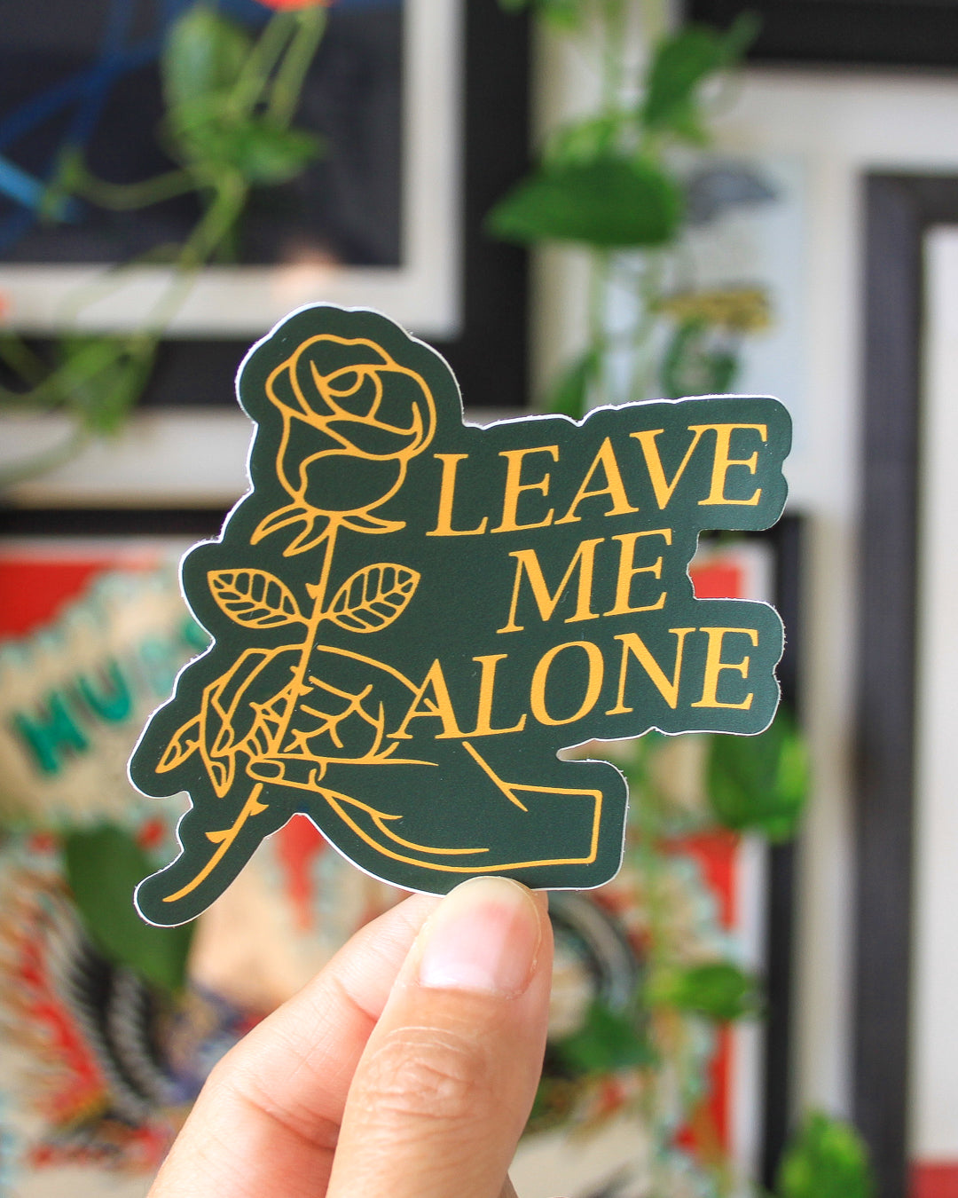 "Leave Me Alone" Rose + Hand - Sticker (Green)