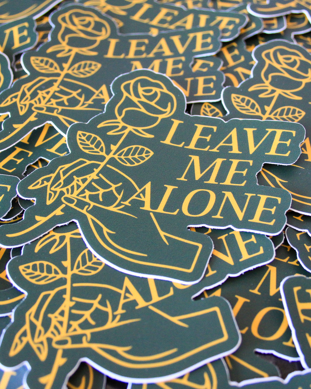 "Leave Me Alone" Rose + Hand - Sticker (Green)