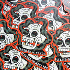 Die-Cut Vinyl Sticker – Snake and Skull Pleased To Meet You – Matte, 3x3 in