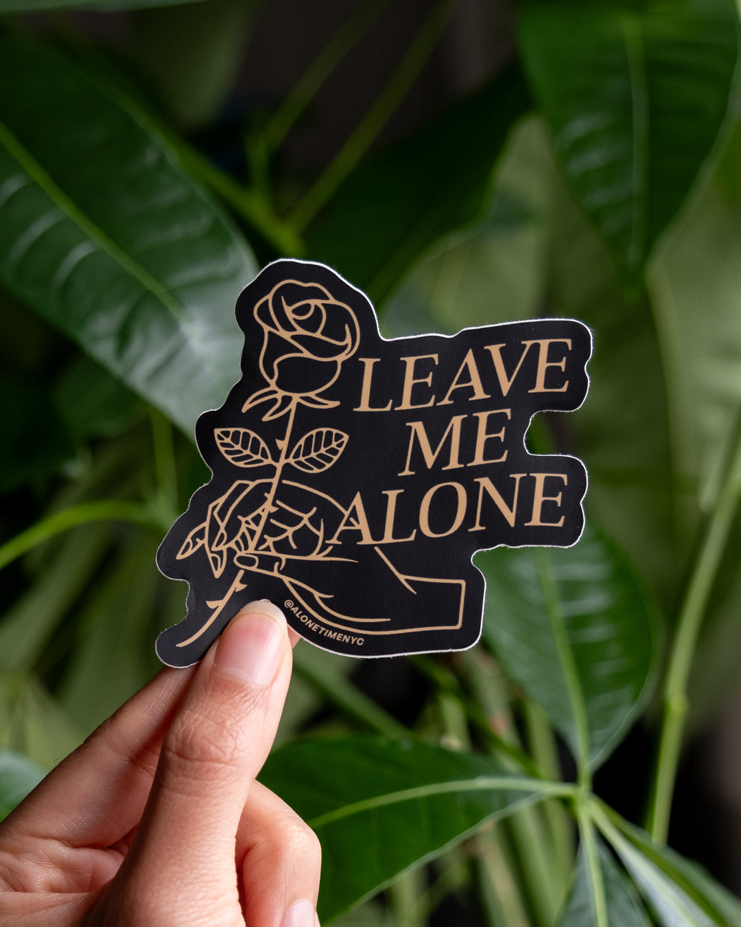 "Leave Me Alone" Rose + Hand - Sticker (Black)