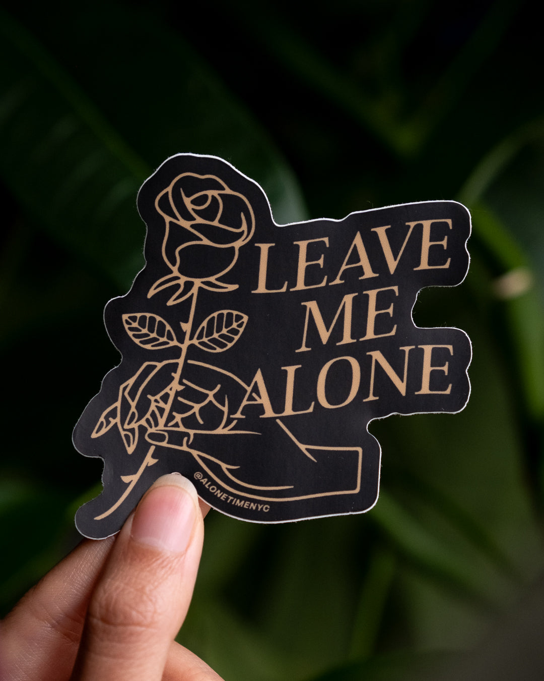 "Leave Me Alone" Rose + Hand - Sticker (Black)