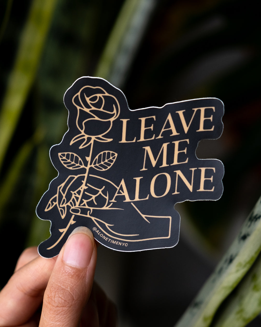 "Leave Me Alone" Rose + Hand - Sticker (Black)
