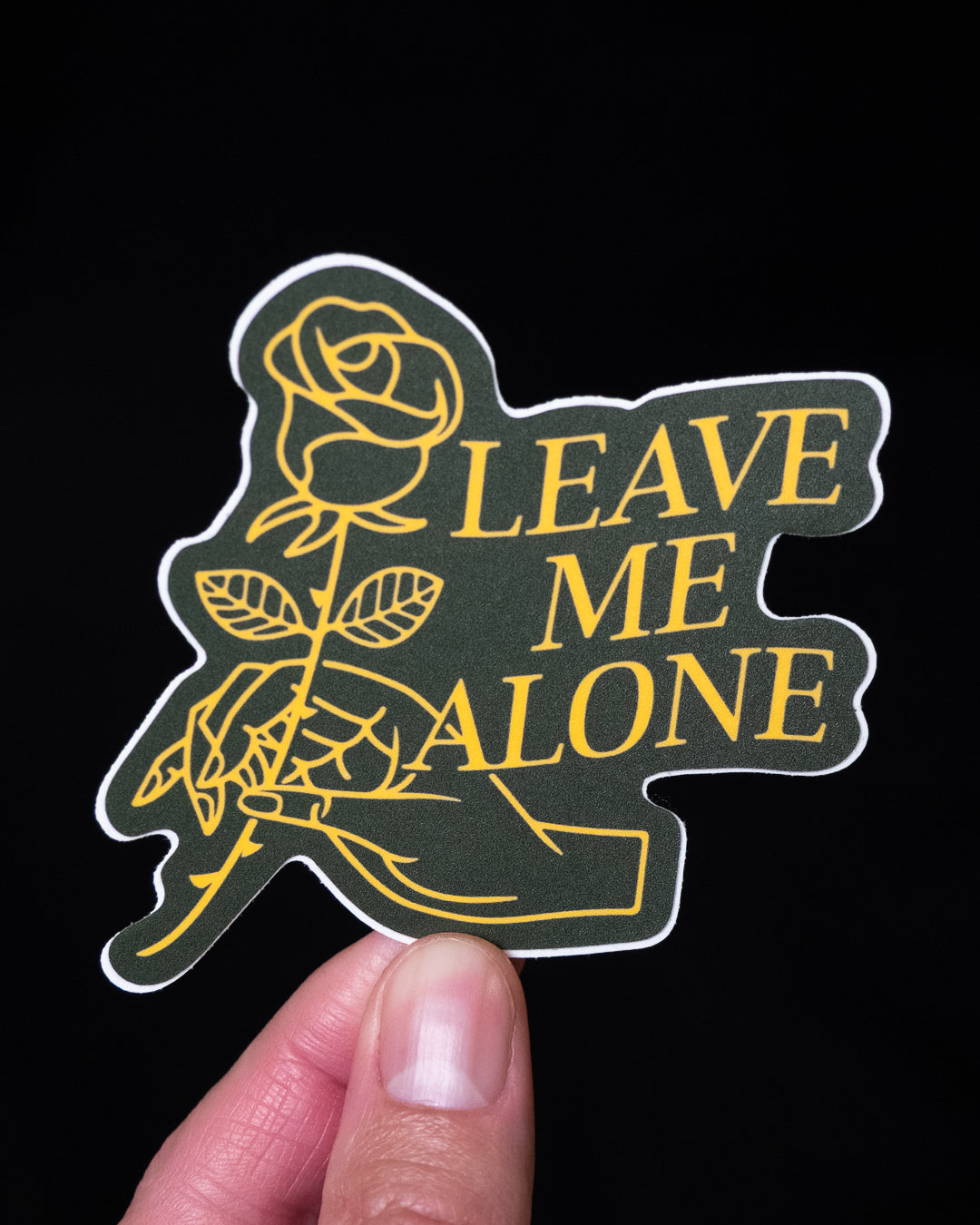 "Leave Me Alone" Rose + Hand - Sticker (Green)