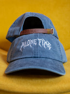 Embroidered Dad Hat – Alone Time Metal Logo – Navy, Cotton Twill, Leather Strap