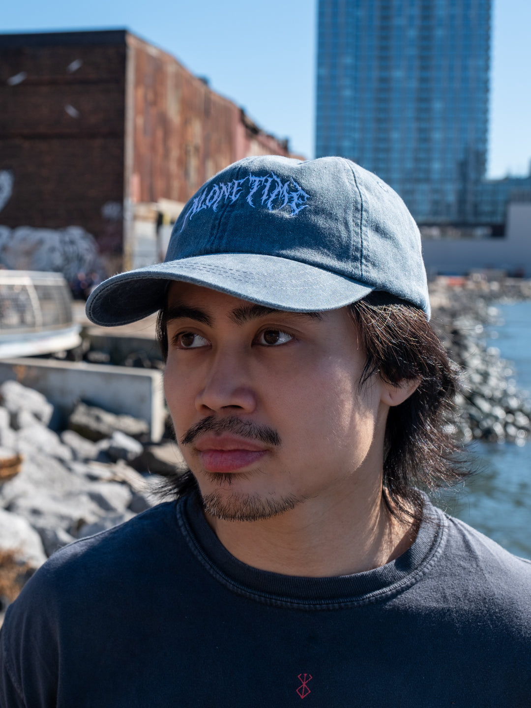 Alone Time "Metal Logo" - Dad Hat (Navy)