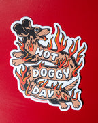 Die-Cut Vinyl Sticker – Hot Doggy Day – Matte, 3x3 in